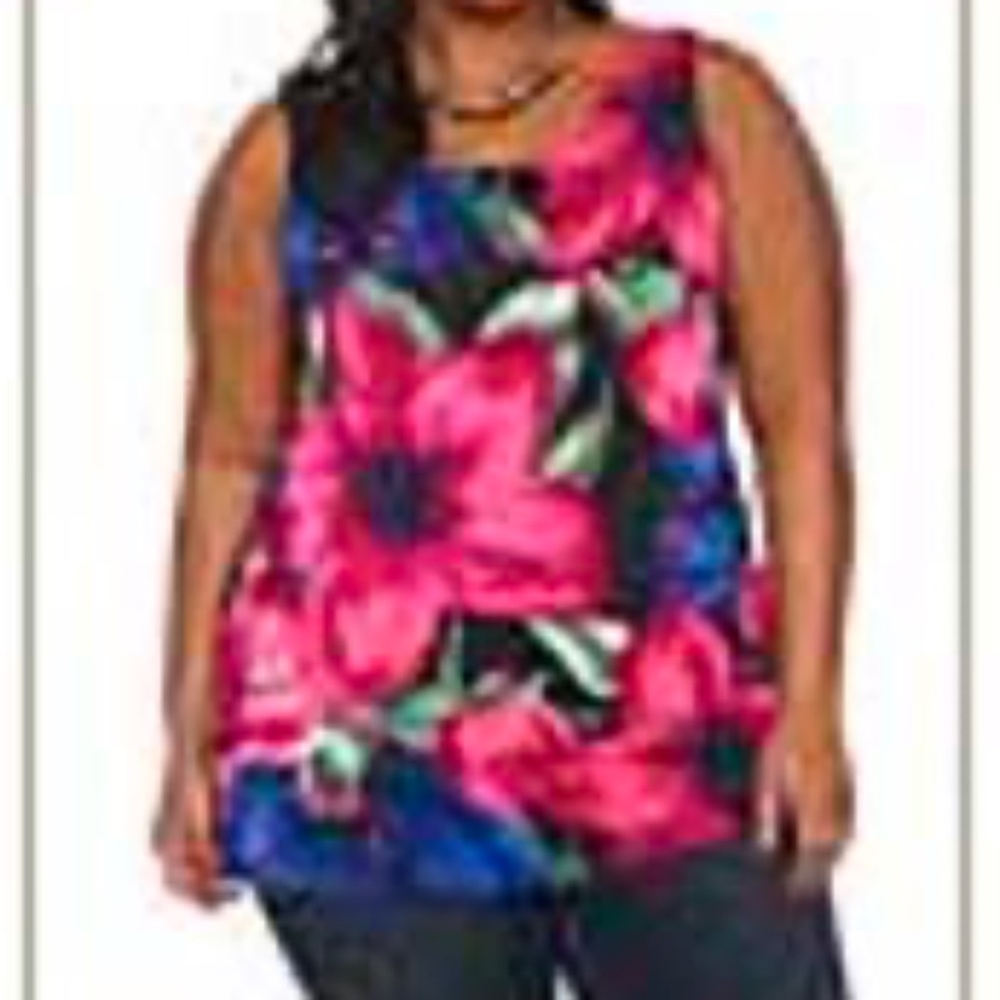 TANK TOP, BACK ZIP, FLORAL PRINT, CERAMIC GREEN (Black/Pink/Blue/Green/White),